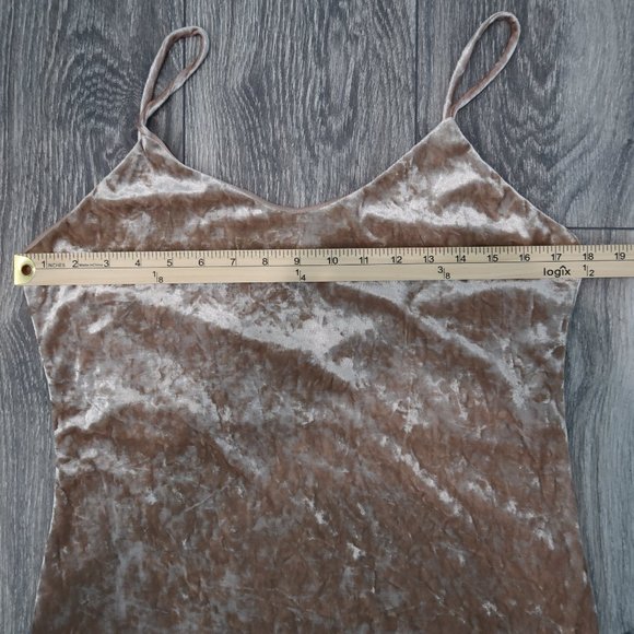 Love J Mini Dress Womens Crushed Velvet Champaign Sleeveless Spaghetti Straps L - Picture 13 of 15
